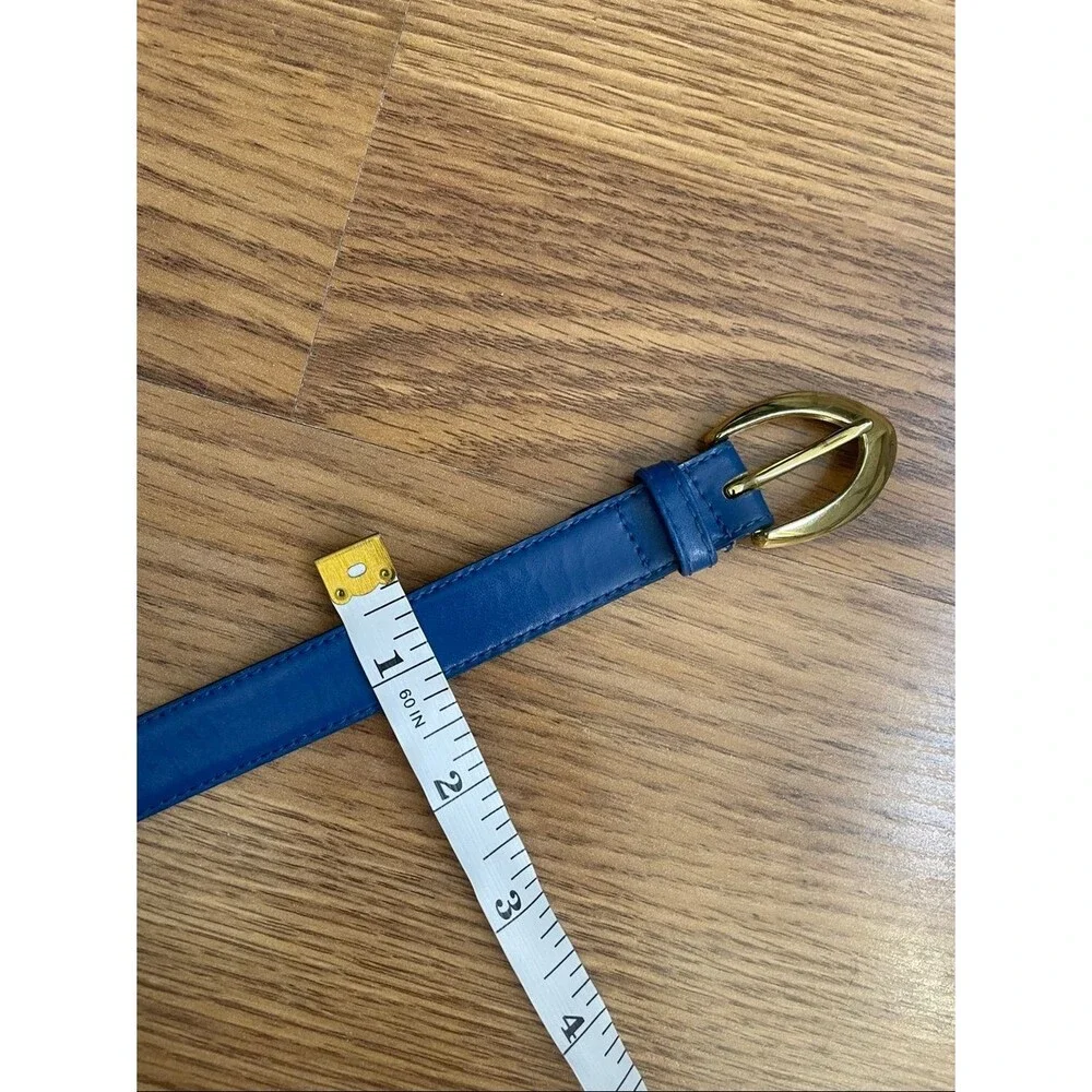 R.O.C Women's Blue Skinny Belt Genuine Leather Size M/L Brass Buckle
